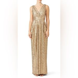 Badgley Mischka Sleeveless Gold Champagne Sequin Glitz Gown Dress
